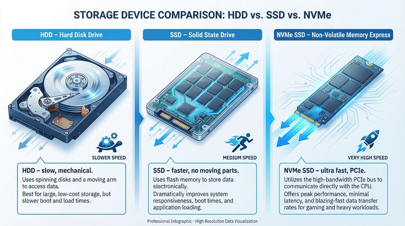 Яка різниця між HDD, SSD, NVMe SSD. Чому варто використовувати останній?
